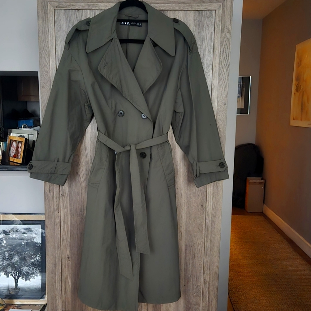 ZARA ARMY GREEN BELTED TRENCH COAT